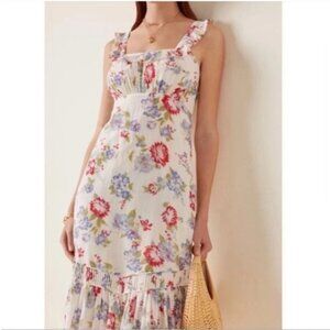 LoveShackFancy Weslan Floral Midi Dress Cherry Skies